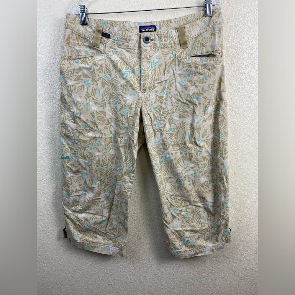 Patagonia Organic Cotton Capri Outdoor Hiking Summer Artsy Cream Pants Womens 12